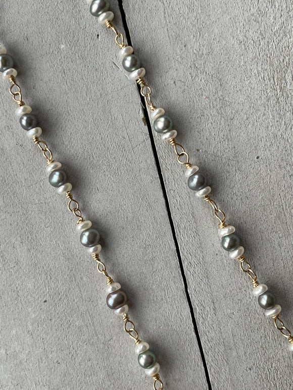 Fairy Chain Necklace - Blue/White Pearls
