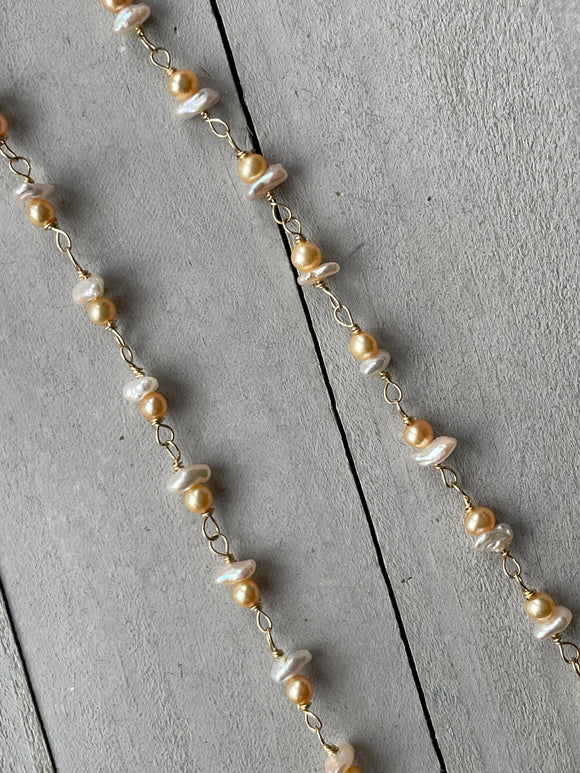 Fairy Chain Necklace - Peach Pearl