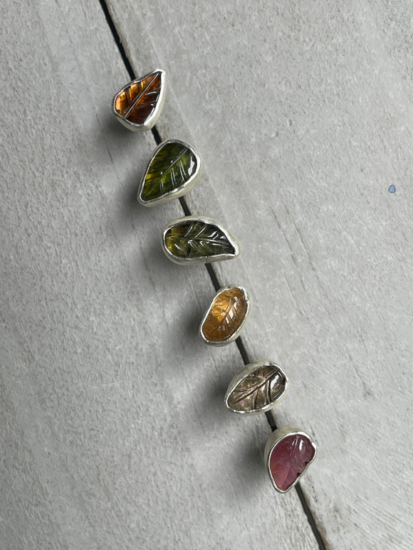 Carved Tourmaline Leaf Studs SOLD INDIVIDUALLY